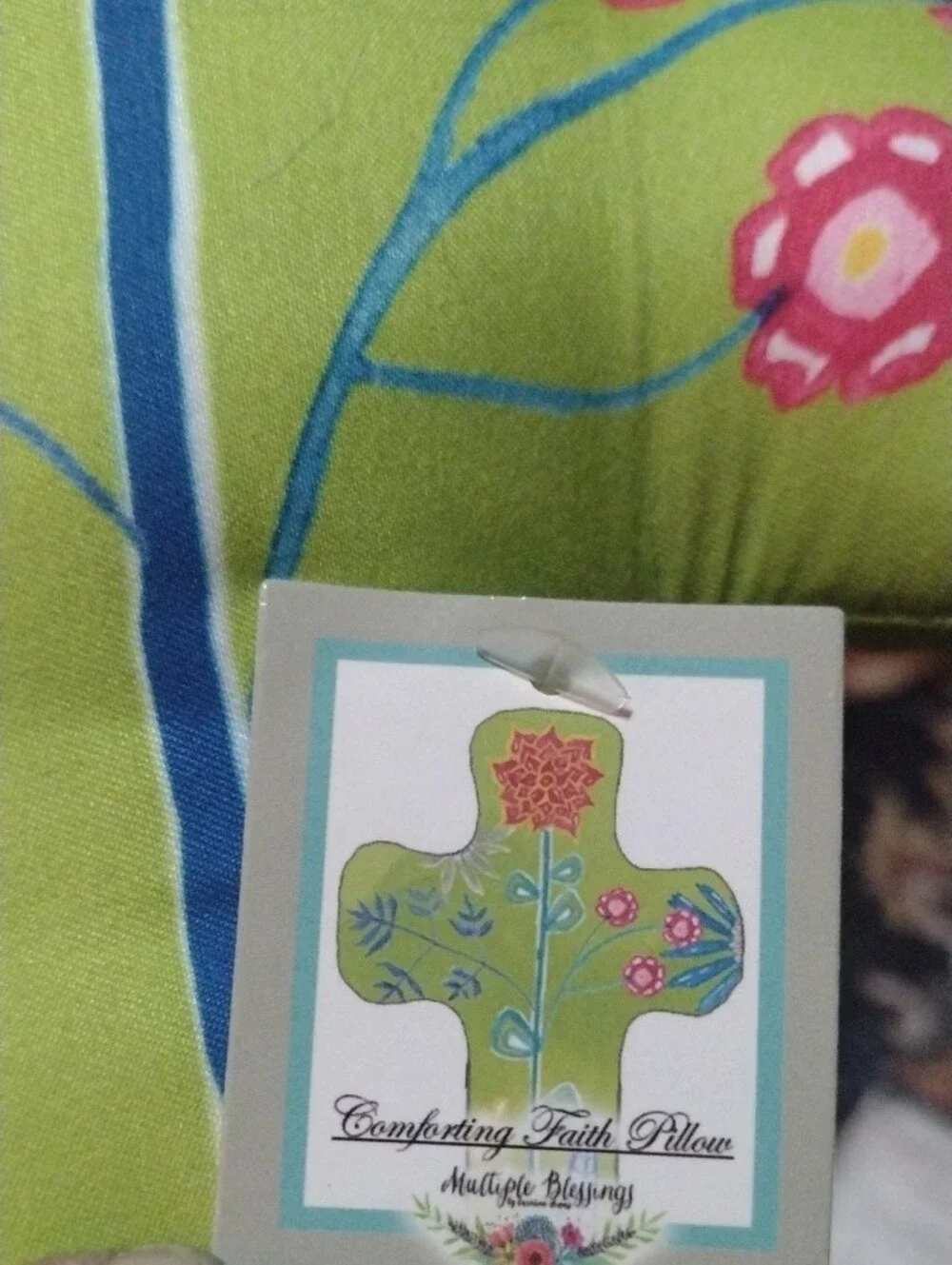 Decorative Lime Green Cross Pillow with Floral Print